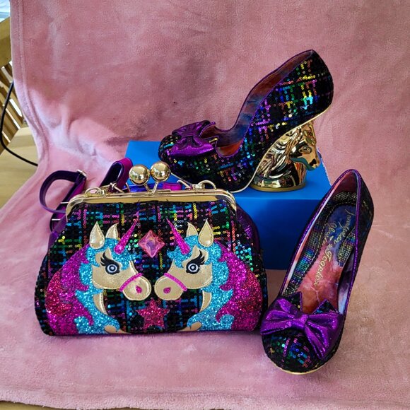 NWT! Irregular Choice Velvet Sequin Metallic Purple Unicorn Purse - Picture 9 of 9